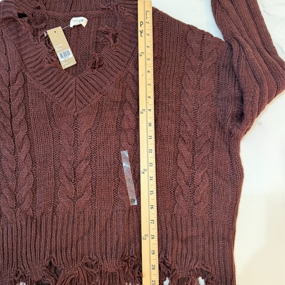 BKE deconstructed Chocolate V-Neck Cable Sweater, NWT, Small - Picture 7 of 8